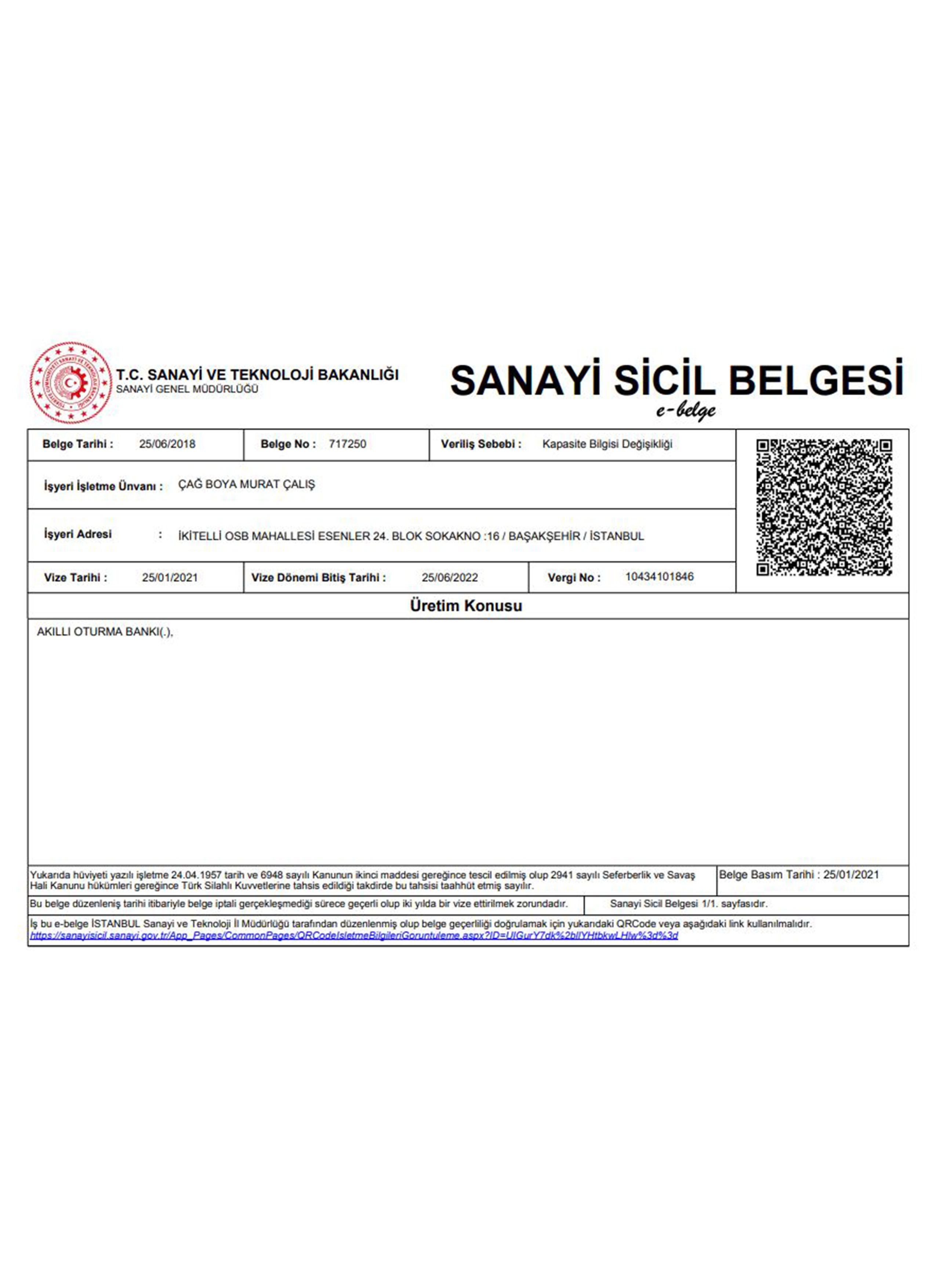 Sanayi Sicil Belgesi